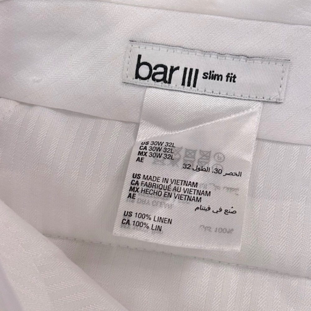 Bar III Mens 30x32 Slim Fit 100% Linen Dress Pants White Summer Trousers - Picture 4 of 7